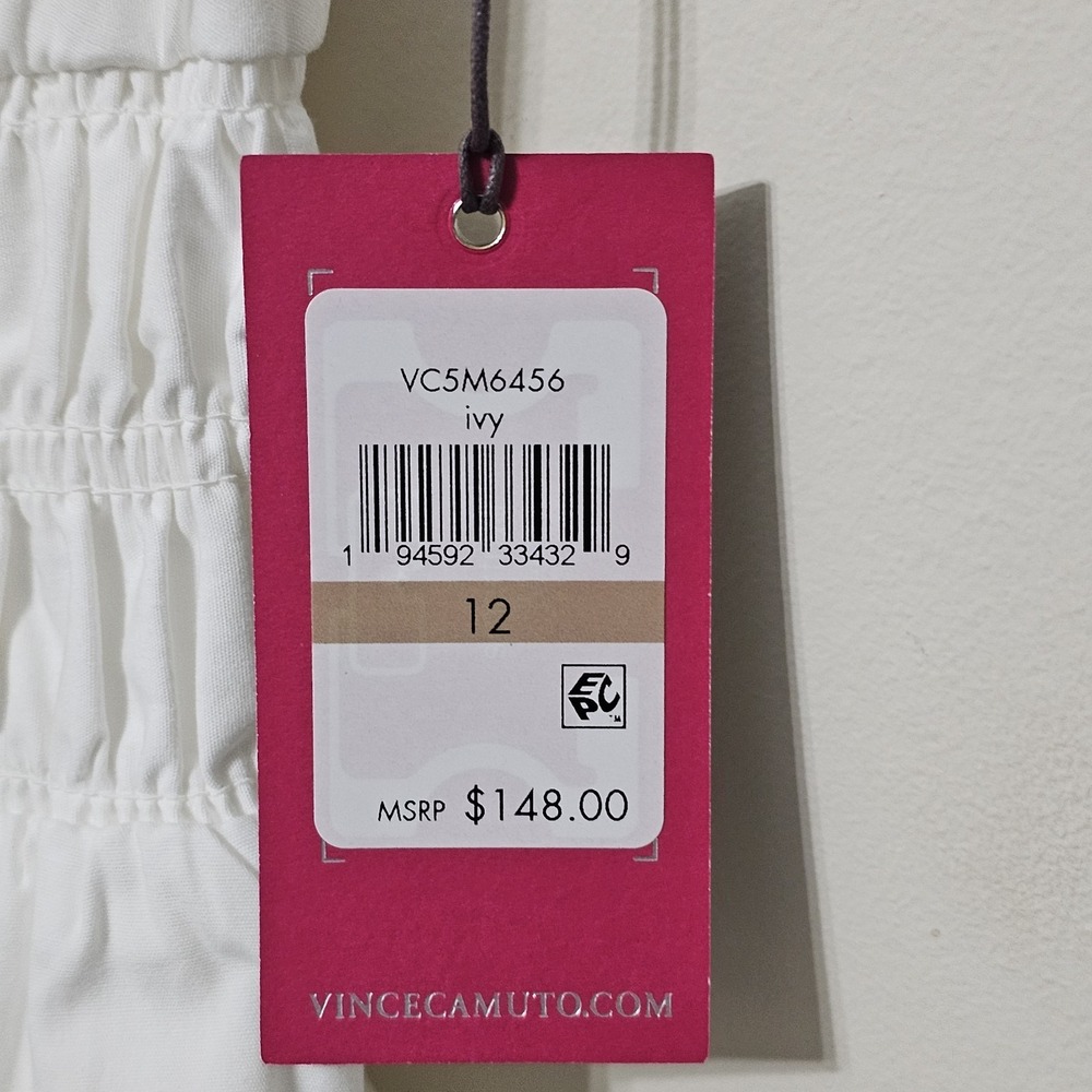 Vince Camuto Women Shirt Dress Size 12 Fit Large New White Elastic Waist Button - Picture 10 of 15